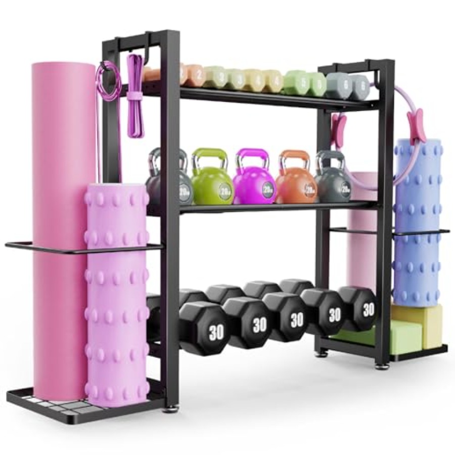 Home Gym Yoga Mat Storage - 3-Tier Adjustable Dumbbell Rack 450LBS Capacity