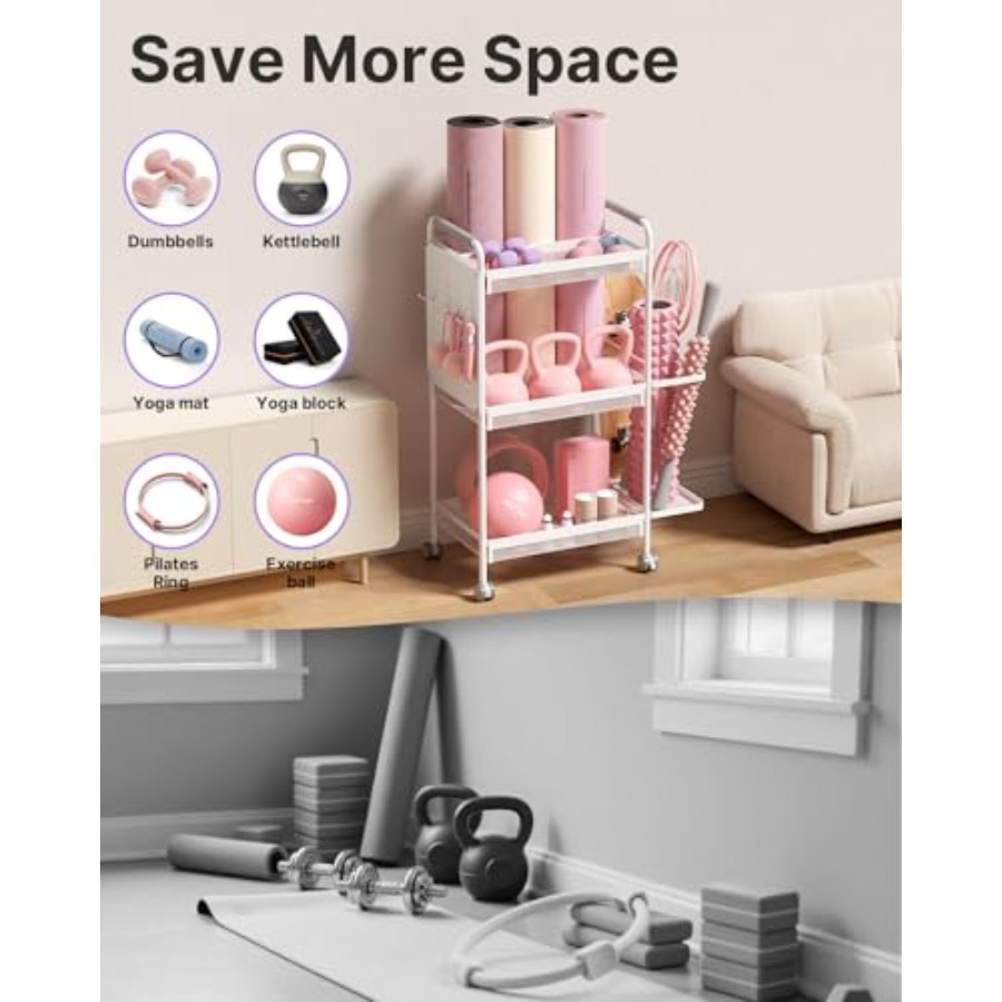 3-Tier Gym Storage Rack for Ho - Home Gym Yoga Mat Storage review and price