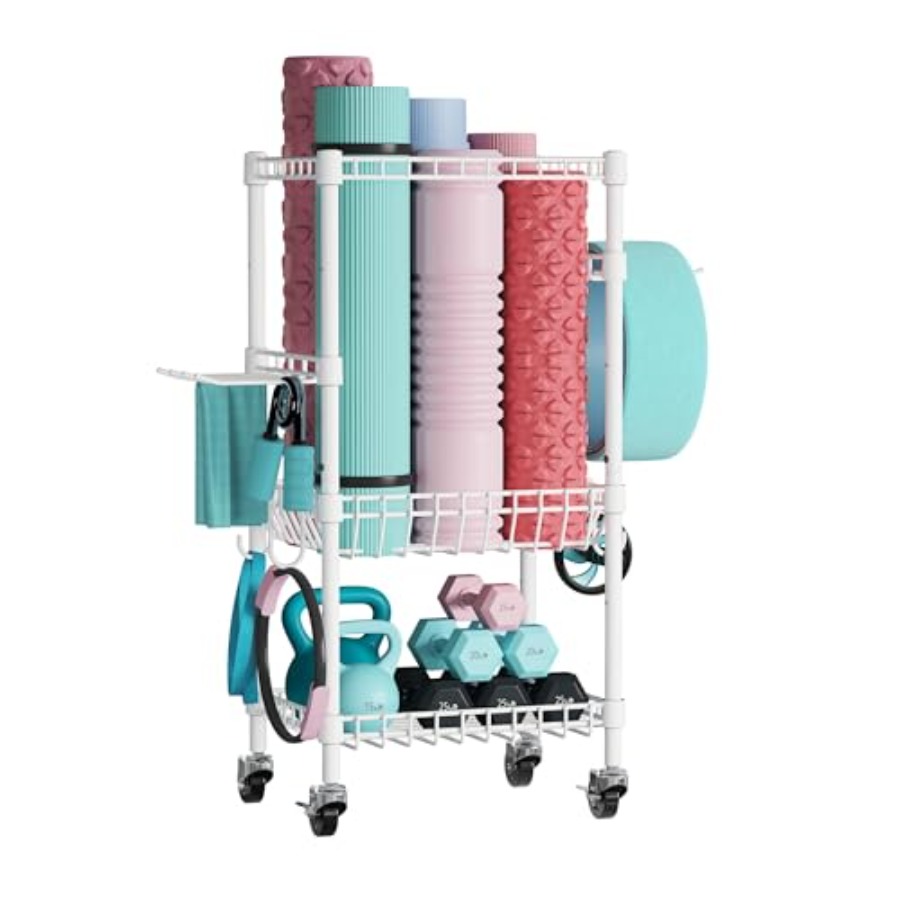 Home Gym Storage Rack with Whe - Home Gym Yoga Mat Storage review and price
