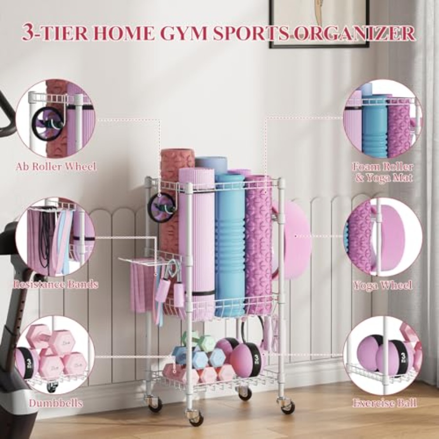 Home Gym Storage Rack with Whe - Home Gym Yoga Mat Storage review and price