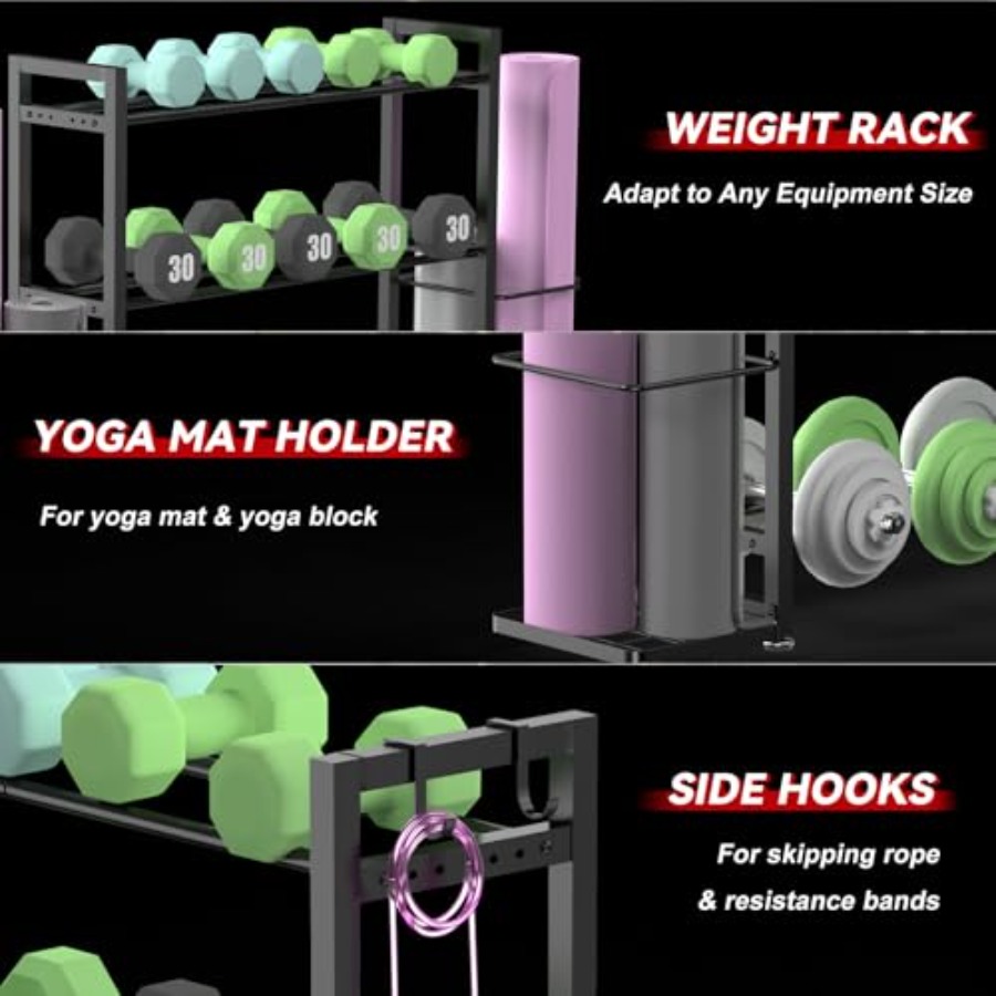 3-Tier Adjustable Dumbbell Rac - Home Gym Yoga Mat Storage review and price