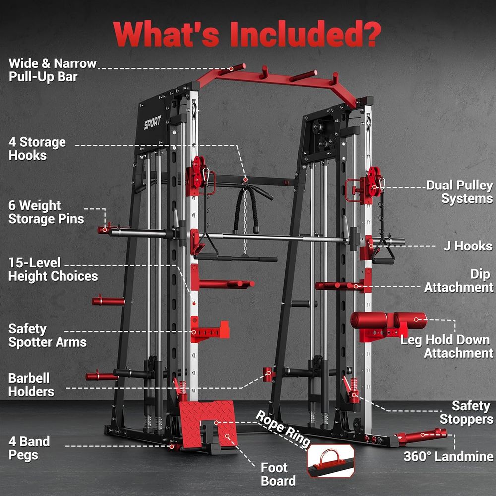 Home Gym Power Cage with Smith - Lat Pulldown Cable review and price